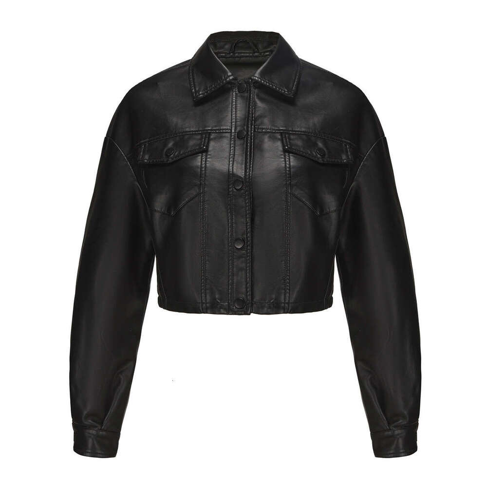shanshi leather jacket women Spring and Autumn new loose casual leather long sleeved single breasted women's short jacket plus size