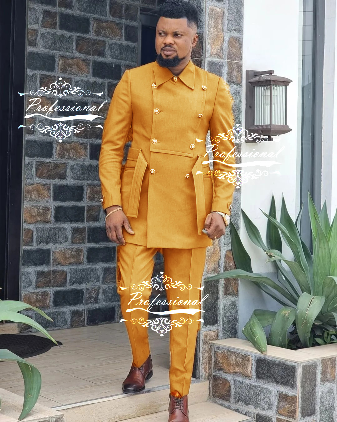 Grey High Neck Men Suits 2 Pieces Palace Handsome Wedding Suits Fit Slim Formal Casual Prom Double Breasted Coat+Pants Tailored