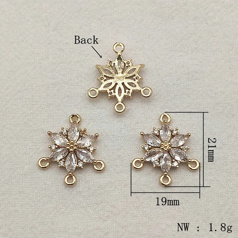 incoming 19x21mm 50 piece cubic zirconia charm flower connector used for necklaces earrings DIY parts jewelry discovery and components 241108