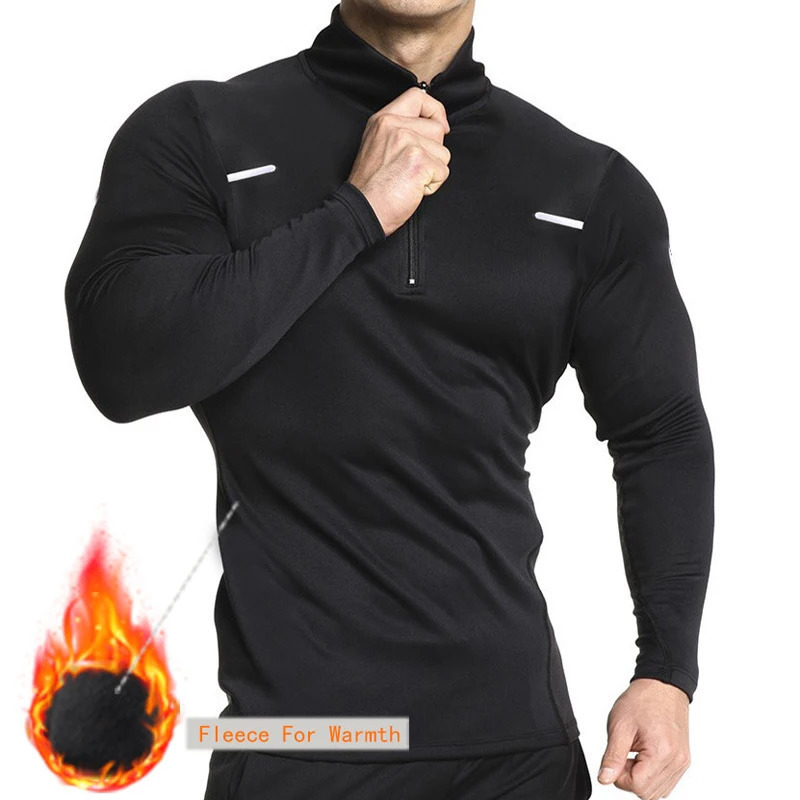 Winter Plus Velvet Shirts Men Thermal Underwear Compression Soccer Football TShirt Blouse High Collar Warm 241111