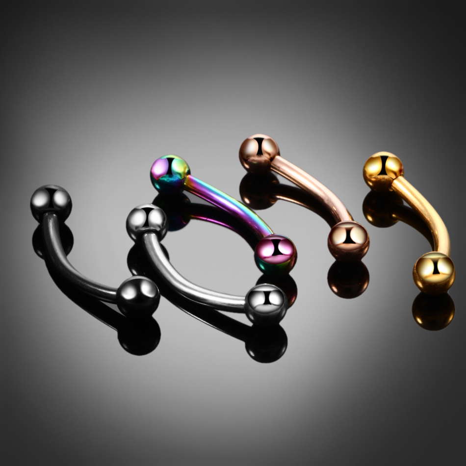 1PC Titanium Eyebrow Piercing Tongue Ring 16G Ball & Cone Curved Barbell Eyebrow Rod Banana Earrings Lip Snake Eyes Piercings