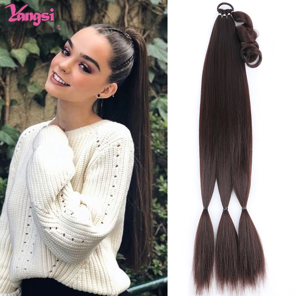 Synthetic Braided Ponytail Extensions Black Natural Hairpiece Long Pony Tail with Hair Tie Rubber Band Hair Blonde for Women