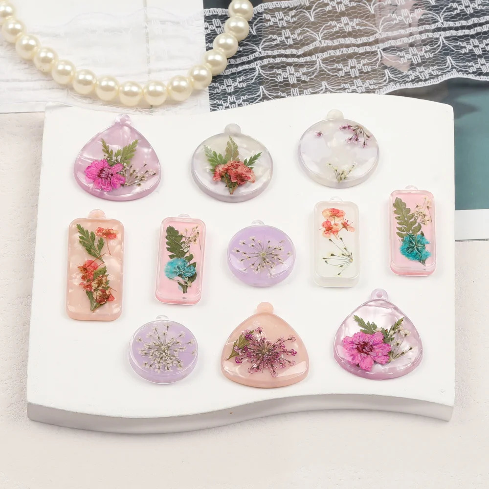 Cordial 40Pcs Jewelry Accessories/Handmade/DIY Pendant/Resin Beads/Necklace Charm Mixed Natural Dried Flowers #17294 241108