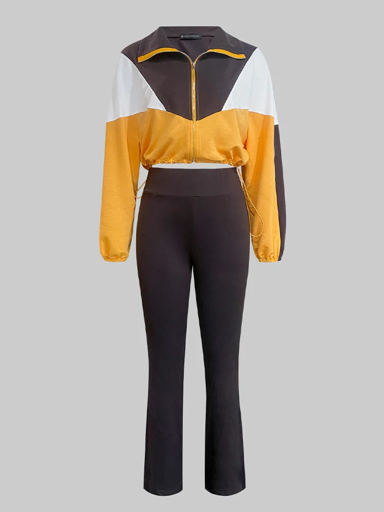 LW Twopiece Pants Set Women Autumn Fashion Casual Turndown Collar Jackets Tops Lady Sports Skinny Pant Suit Woman Clothing 241111