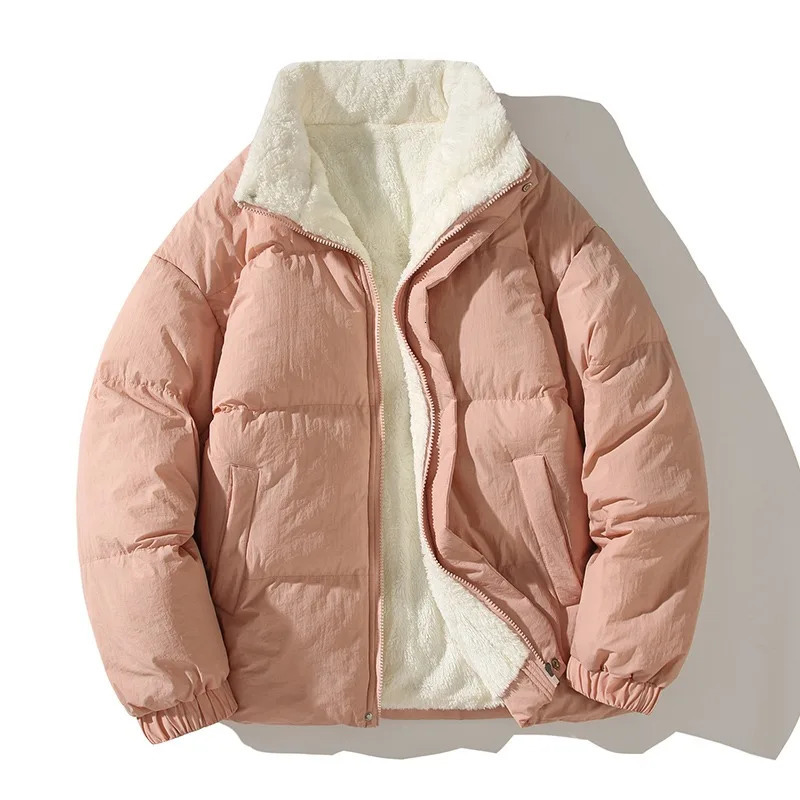 Mens Winter Jackets Lovers Solid Color Plus Fleece Waterproof Antistatic Korean Version Thick Warm Down Cotton Coat 241108