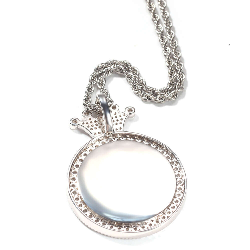 Top Quality Hip Hop New Crown Custom Photo Round Pendant White Gold Color Copper Bling Cubic Zirconia Personality Diy Picture Memorial Cz Stone Jewelr