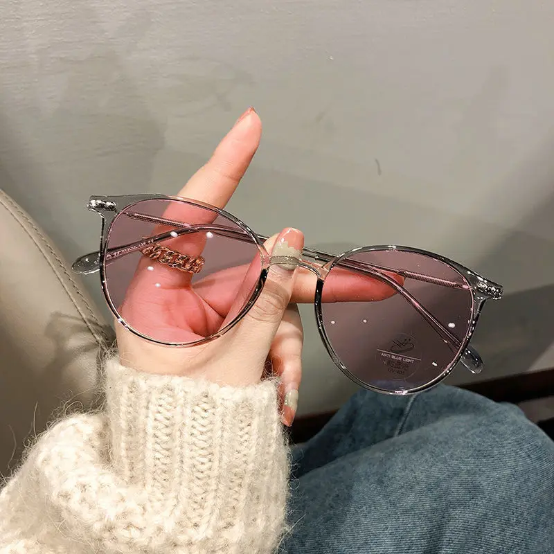 Smart Photochromic Near Sight Glasses Vintage Anti Blue Light Round Myopia Eyeglasses Outdoor Goggle Eyewear Diopter 0 To -6.0