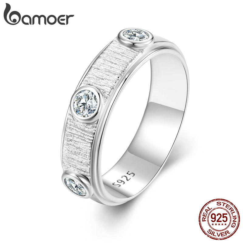Bamoer 925 Sterling Silver Eternity Love Moissanite Men Ring Engagement Wedding Band for Men Platinum Plated Fine Jewelry MSR032