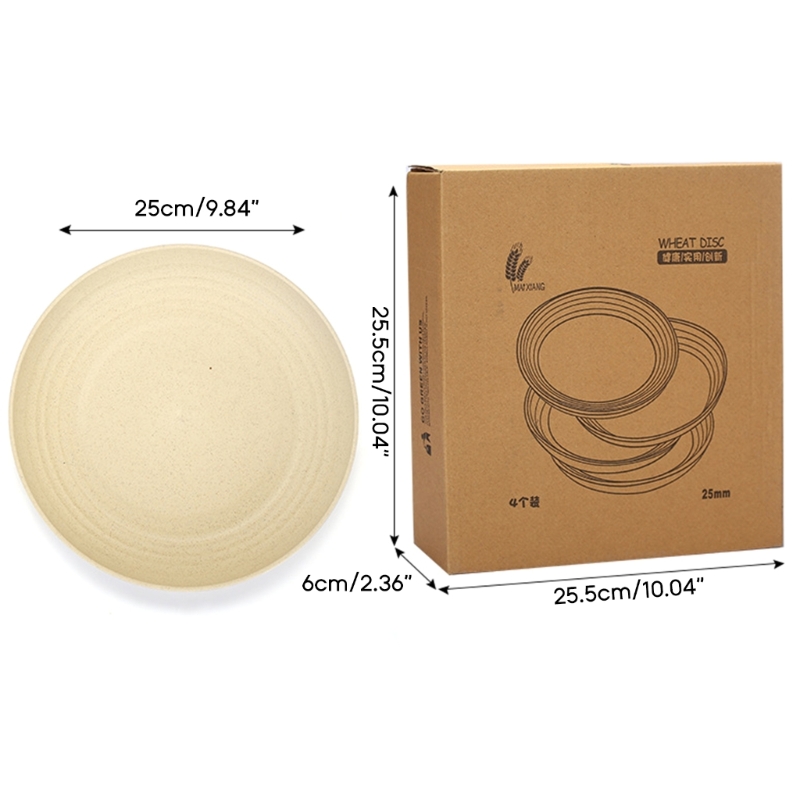 4 Pcs Reusable Camping Plates Round Dishes Wheat Straw Plates Unbreakable Microwaves Safe Dishes for Camping, Home