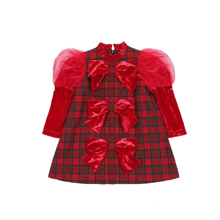 Korean Girls Kids Dress For Autumn Winter Christmas Plaid Bow Princess Party Dress Skirts Childrens Clothing Presale 241111