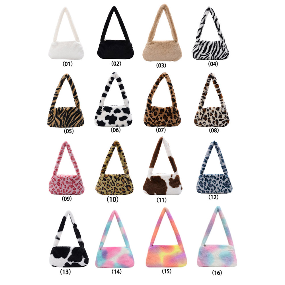 Plush Animal Pattern Underarm Bag Female Shoulder Mini Purse Lady Daily Handbags