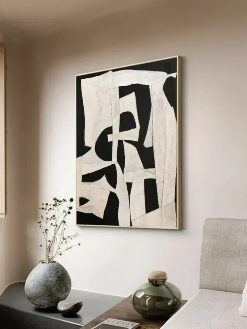 Beige Wabi Sabi Wall Art Black Beige Abstract Painting Handmade Minimalist Canvas Large Neutral Rich Textured Living Room Decor