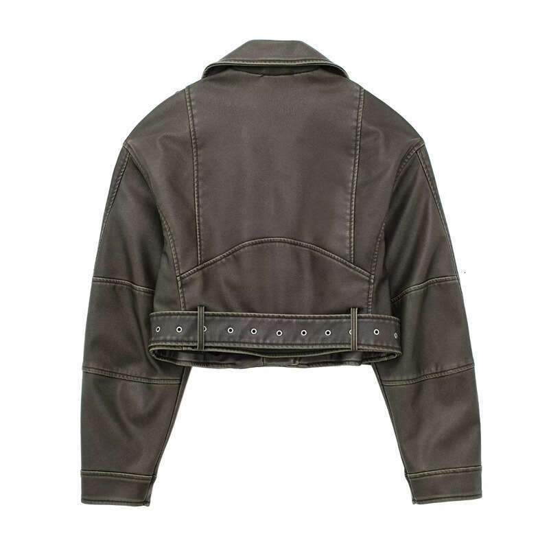 shanshi leather jacket women New Two tone Used Collar Loose Coat PU Leather Jacket for Women