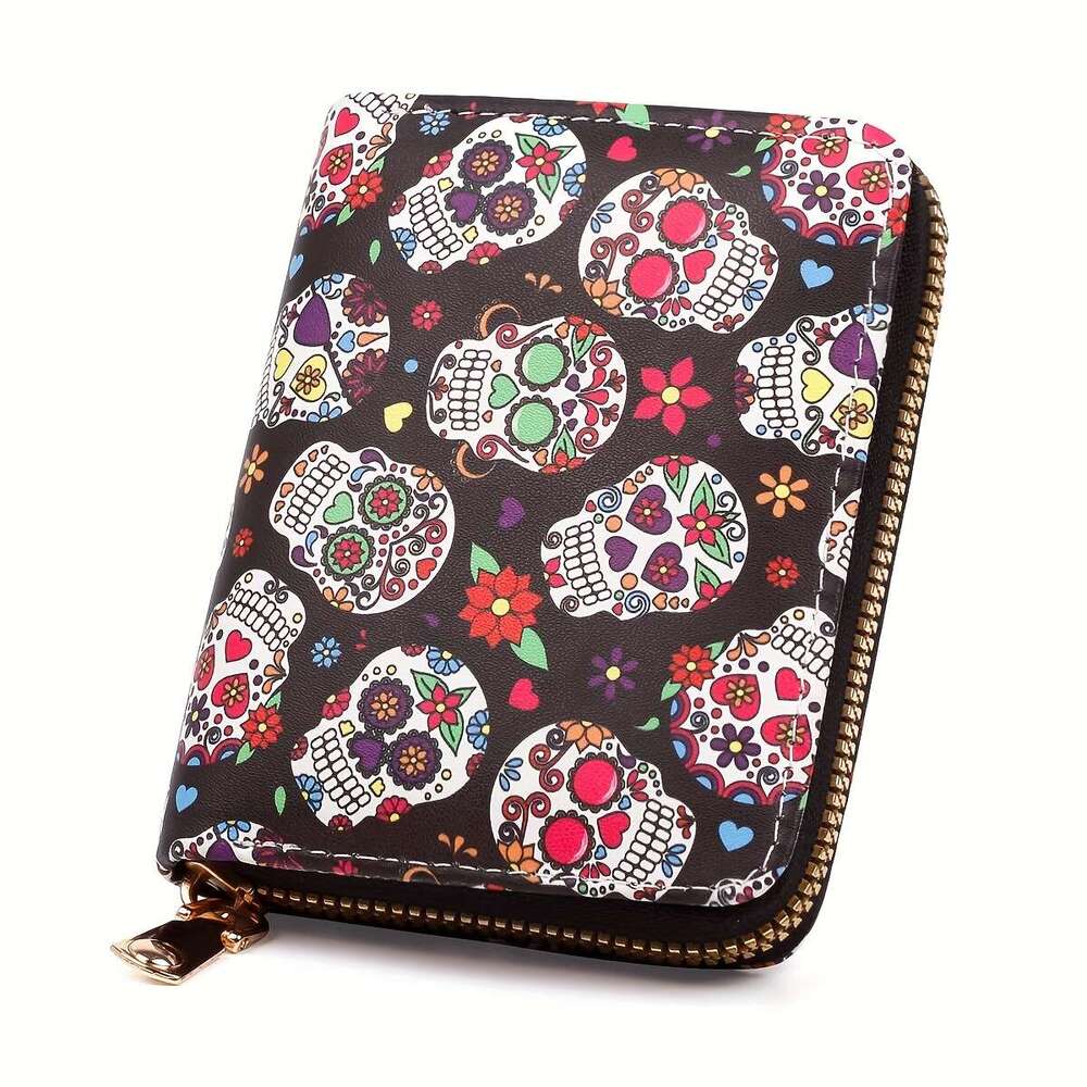 Fashion Halloween Skeleton Purse Handbag Cool Colored Skull Head Wallet .
