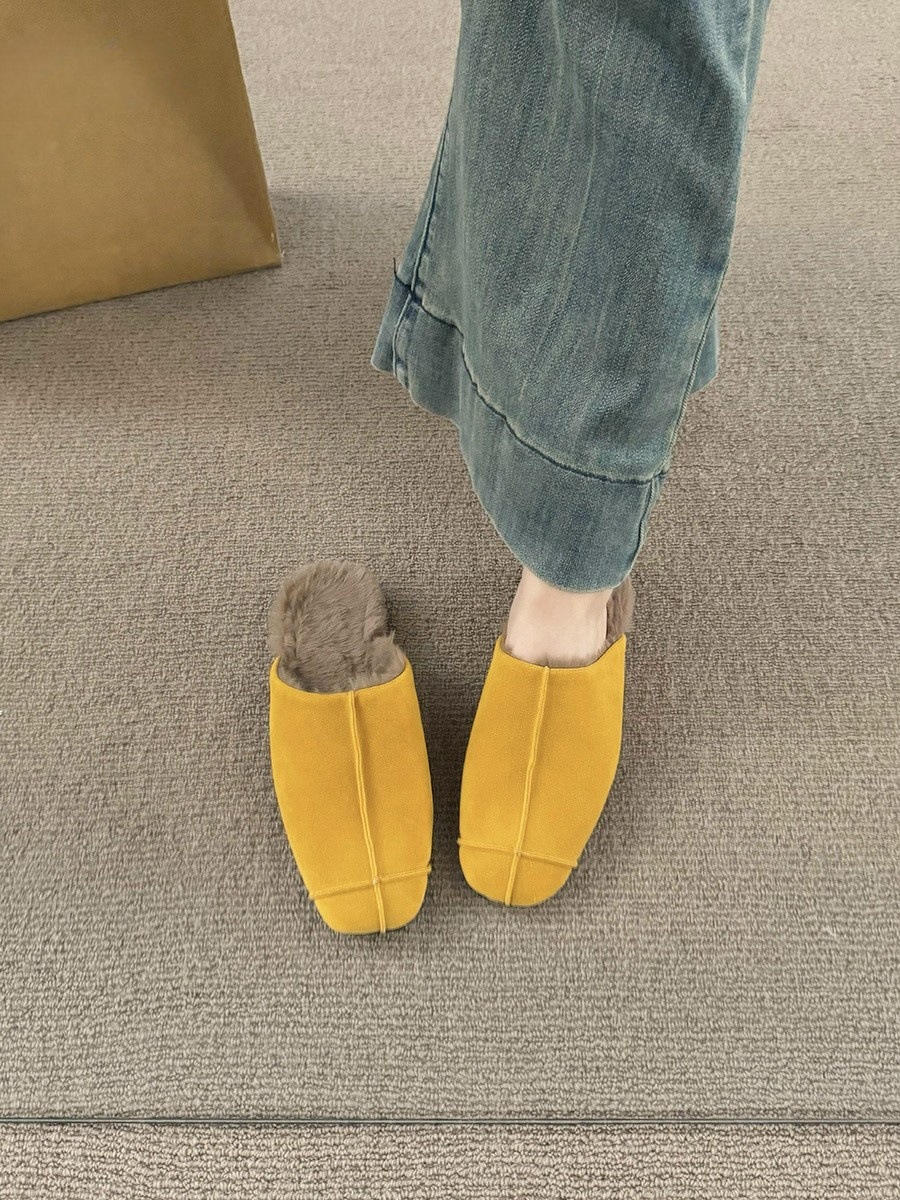 Women's Slippers:Retro Vintage Desigfn Versatile Square Toe Winter Simple Casual Style Flat Bottom Comfort,Black/Brown/Yellow,Free shipping
