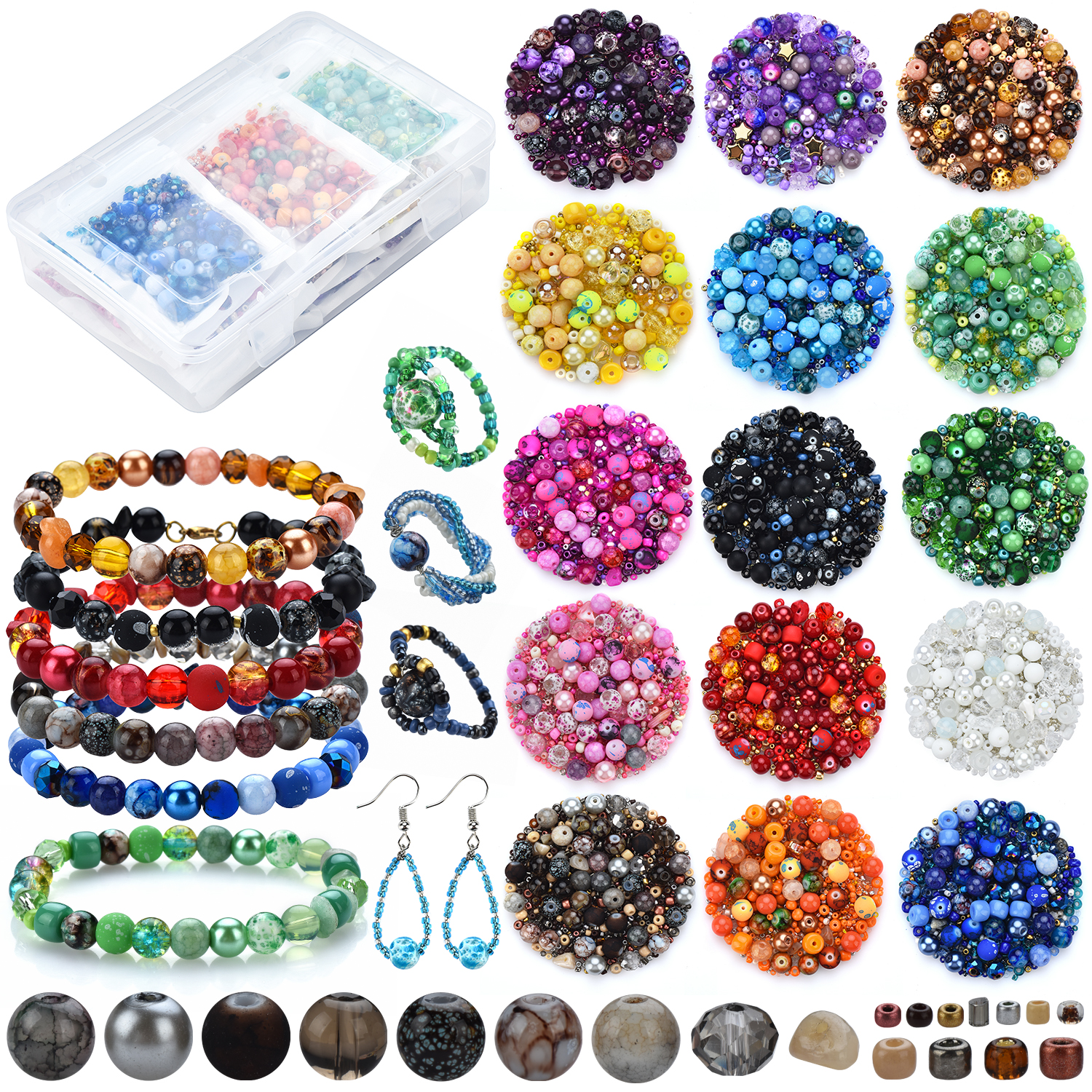 15Colors 8mm Austria Crystal Glass Loose Round Beads Seedbeads for Kids Jewelry DIY Making Kit Bracelets Accessorie Needlewrok