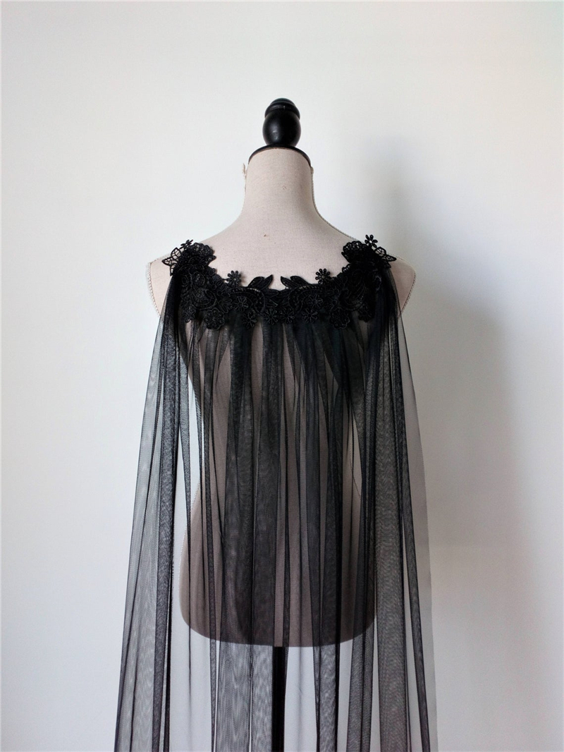Black Angel Wings Bridal Cloak Wedding Shoulder Capes Veils Tulle Lace Appliques for Brides Women Long 2M 3 Metres