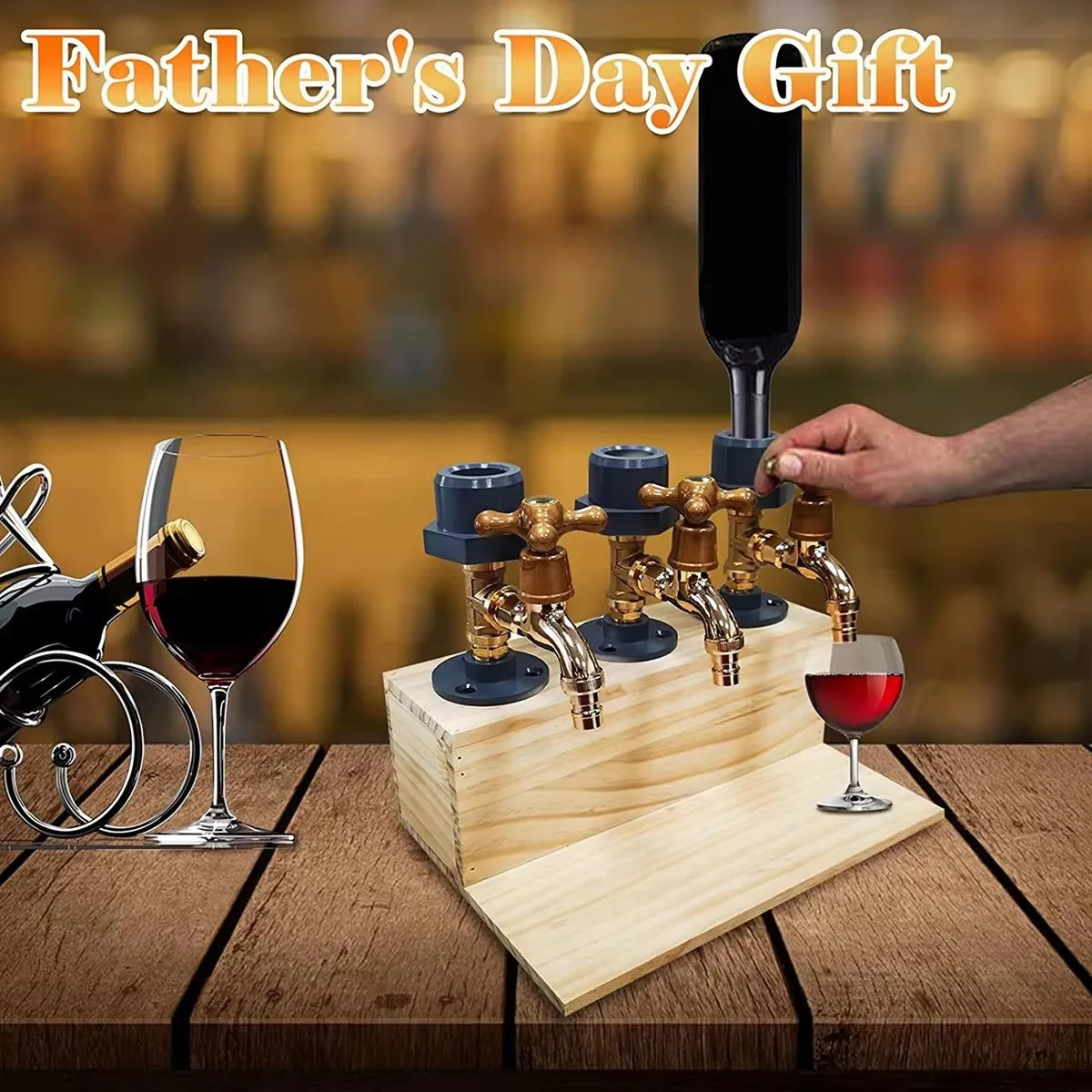 Whiskey Wood Liquor Dispenser 1-3 Head Cocktail Wine Alcohol Drink S for Fathers Day Holiday Gift Liquor Beverage Dispenser 241111