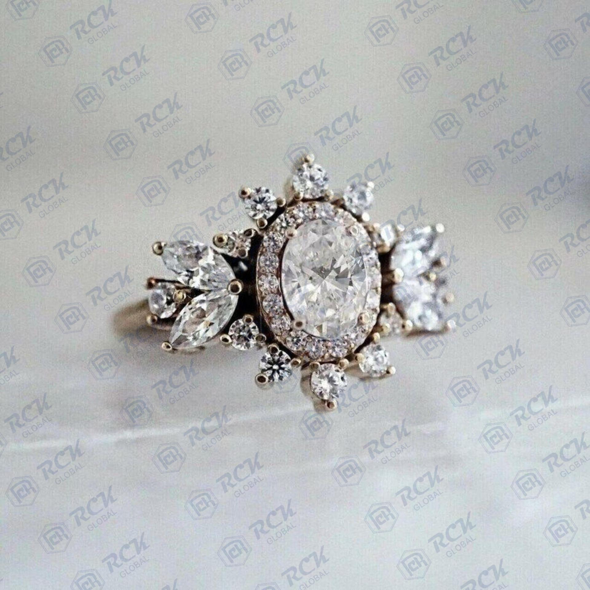 1.00 CTW Oval Cut Cluster for Women/ Engagement Jewelry Moissanite Dia Ring in Sterg Sier gorgeous