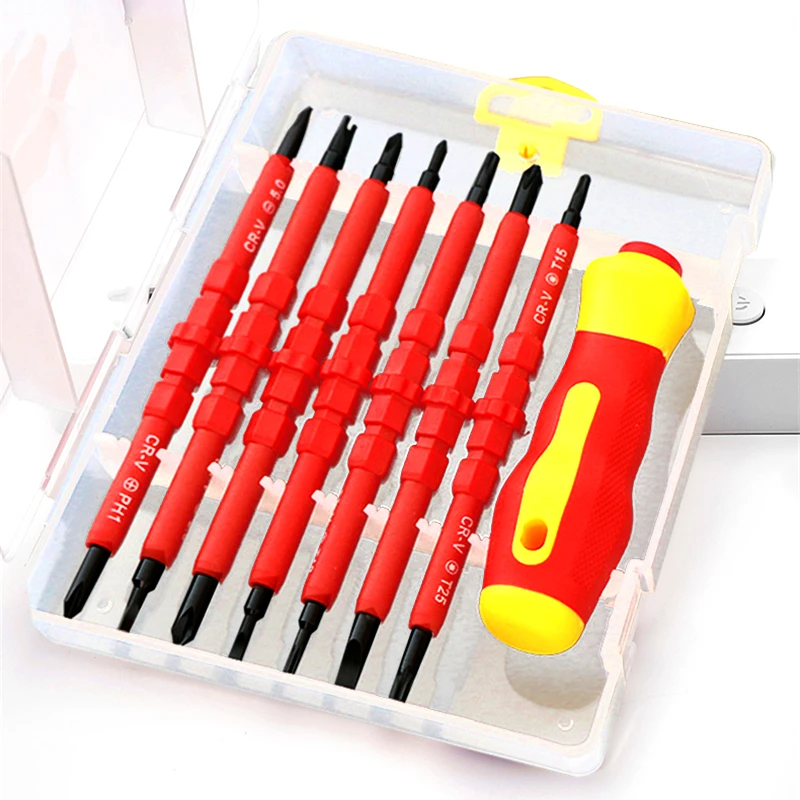 13Pcs VDE Magnetic Insulated Screwdriver Set 1000V Slotted Phillips Screw Driver Bits Kit With Tester Pen Electricians Hand Tool