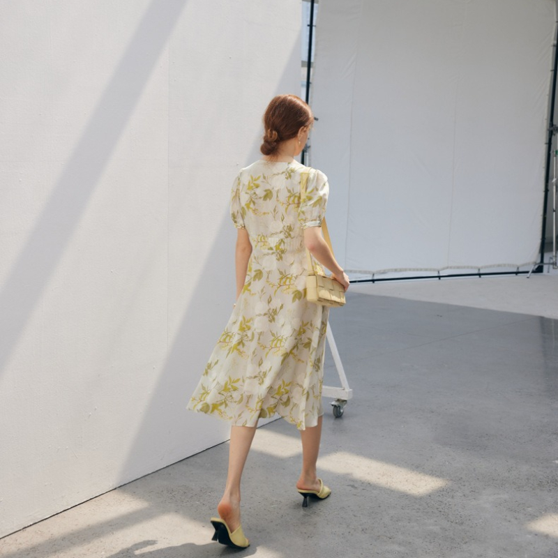 Oc409M95 Customization Silk Women's Autumn Dress High Quality Printed Slim Fit Silkworm Skirt Multi Color