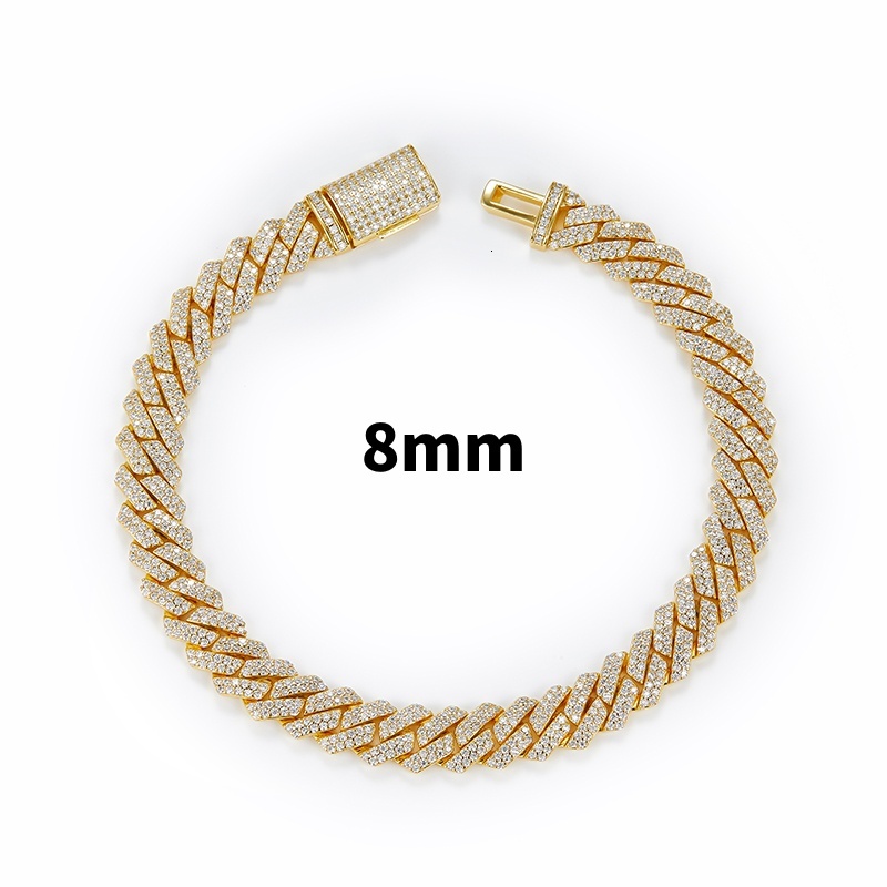 8mm 10mm 14mm 2 row k S 14k rhodium rose gold color vvs moissanite cuban chain passed dia tester