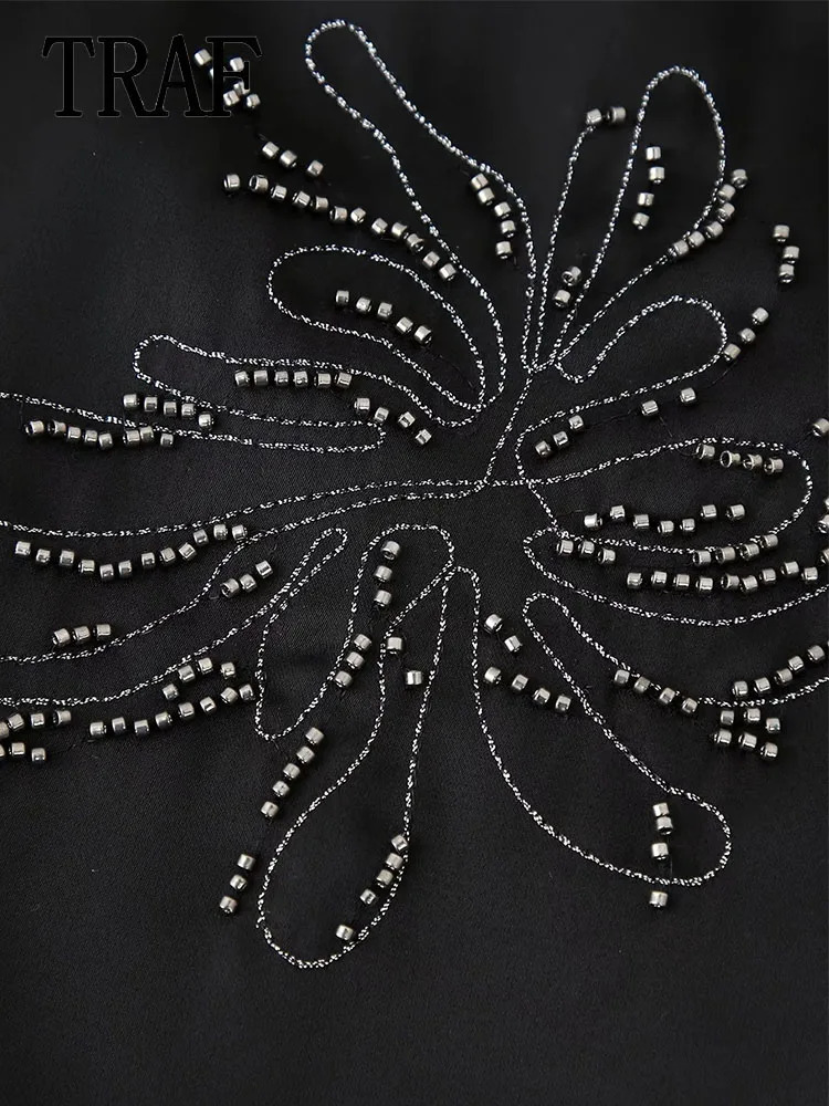 TRAF Women Outfit Fashion Embroidery Long Pants Sets For Single Breasted Sleeve Shirt Suit 241108