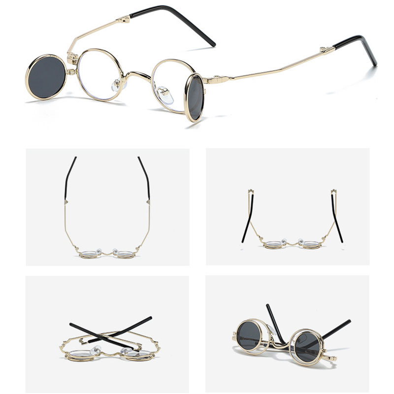 mimiyou Round SteamPunk Flips Sunglasses Women Vintage Fold Small Sunglasses Men Sun Glasses Brand UV400 Eyeglasses Shades