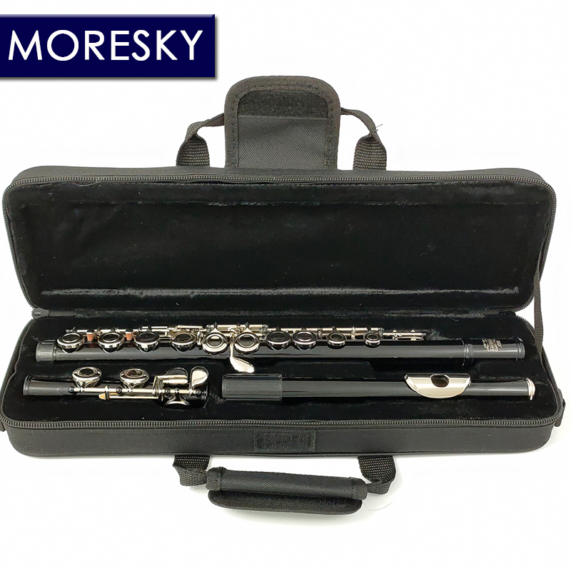 MORESKY Flute 16 Close Holes C Keys Instrument Cupronickel Nickel Plated Black Flute With E Key MFL-607