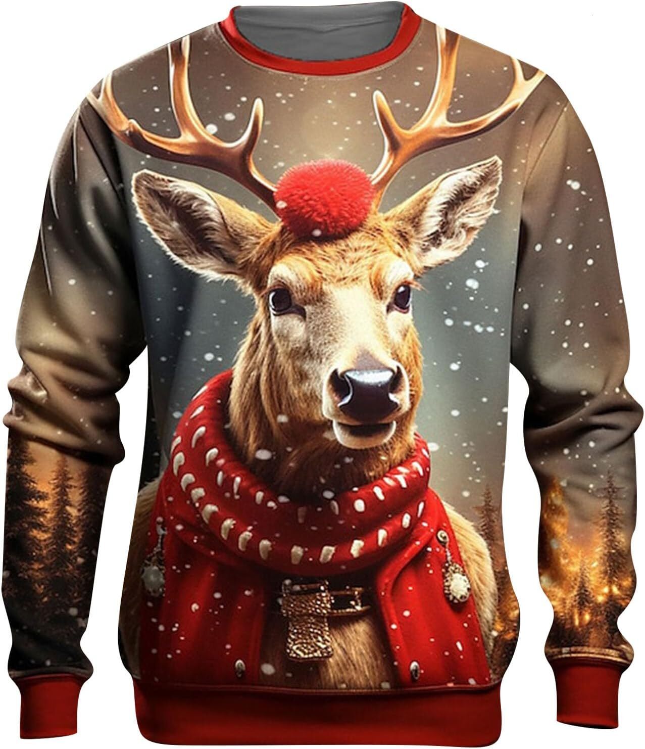 Long Sleeve Shirts for Men sweatshirt Mens Sweatshirts Casual Santa 3D Print Crewneck Long Sleeve Pullover Sweatshirts Comfort Fall Winter Oversized T