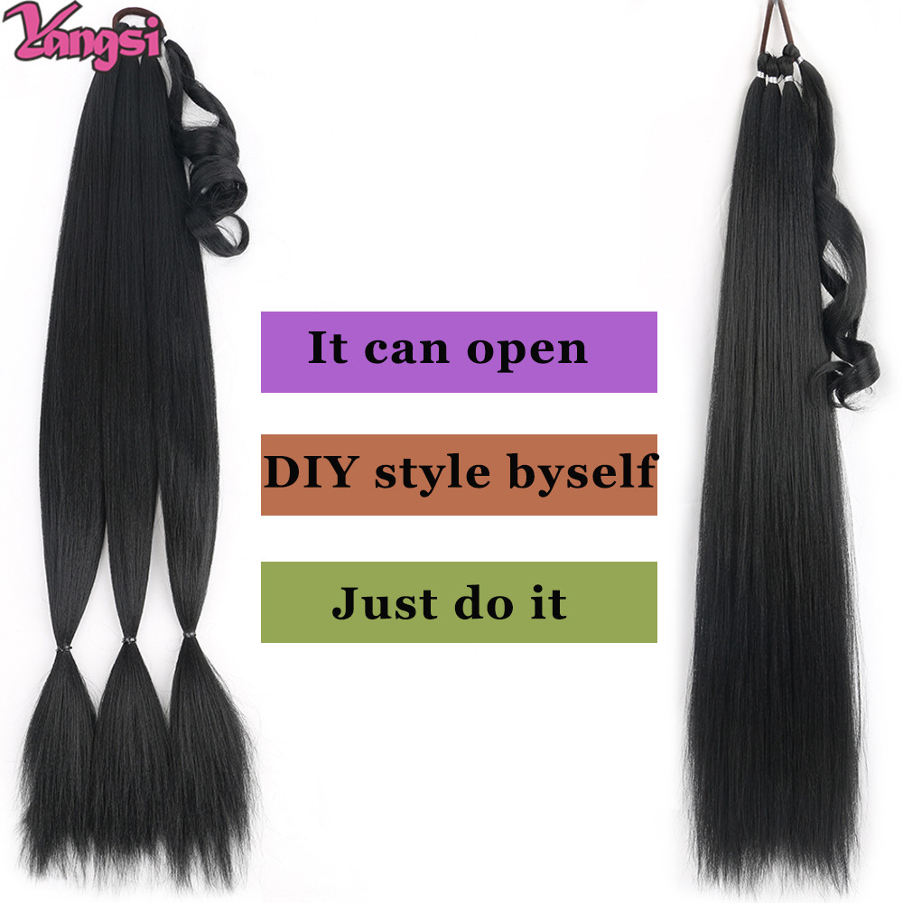 Synthetic Braided Ponytail Extensions Black Natural Hairpiece Long Pony Tail with Hair Tie Rubber Band Hair Blonde for Women