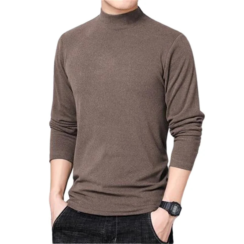Winter T Shirt For Men Long Sleeve Tshirts Turtleneck Thermal Underwear High Quality Soft Thin fleece keep warm Homme 4xl 241111