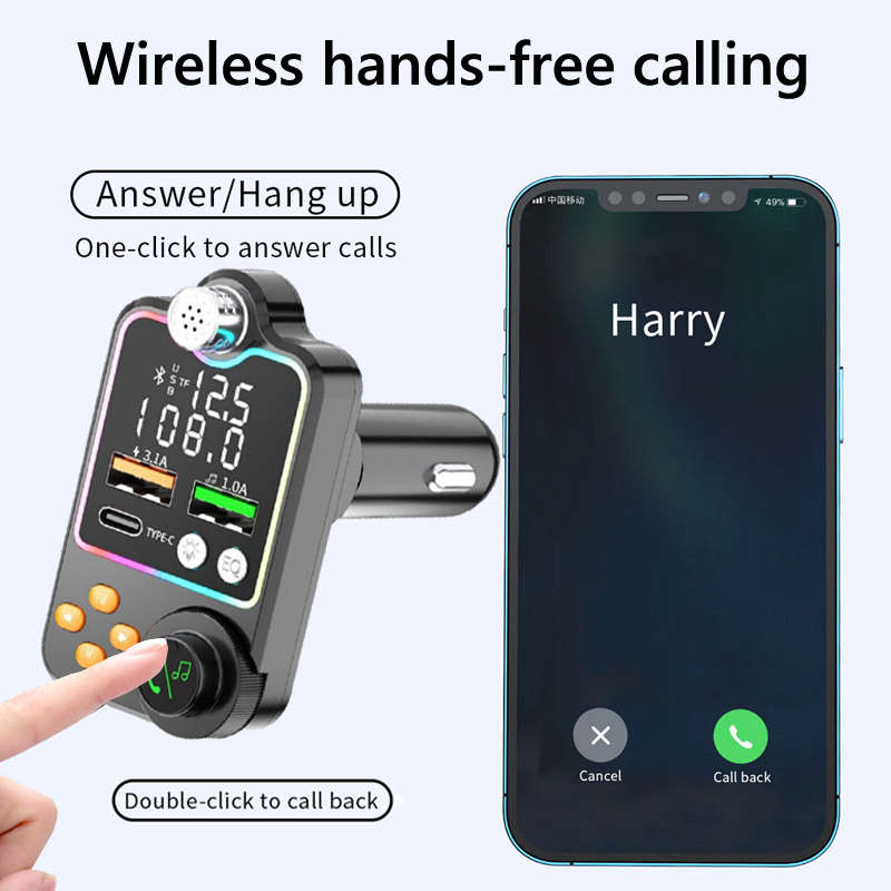 FM New Transmitter Q15 Colorful Light TF Card U ddmysmile Disk Car Mp3 Player Type C Dual USB Car Charger Bluetooth 5.0 Handsfree Car Kit Smile