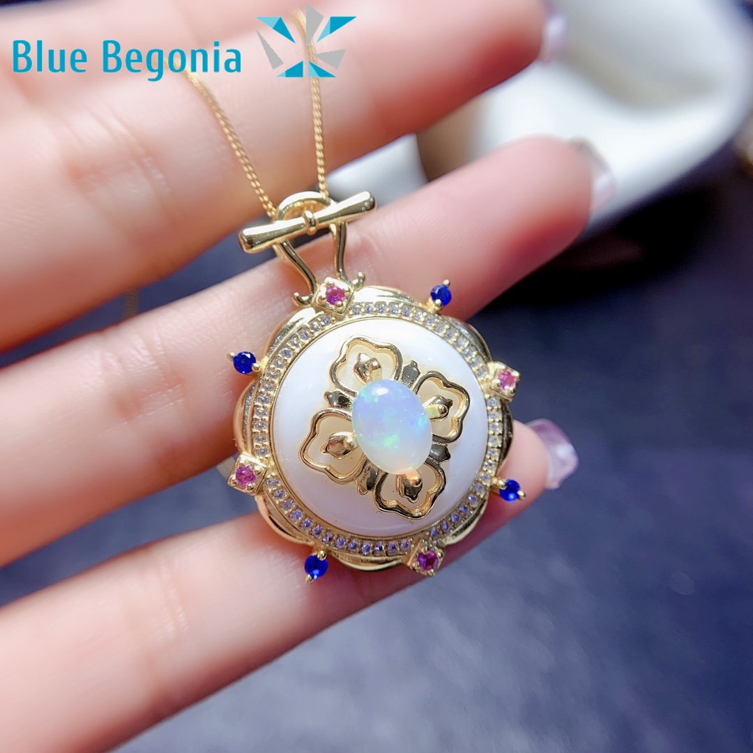 Natural Opal Pendants for Women Anniversary Gift 6*8MM Colorful Gemstones Necklaces 925 Sterling Silver Fine Jewelry