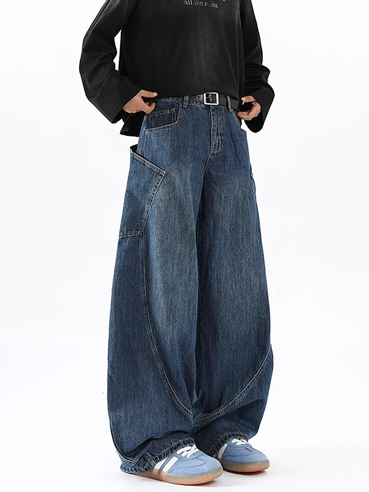 Houzhou Baggy cargo jeans mens denim pants mens Harajuku pocket high waist loose casual mens autumn Y2K retro clothing 241108