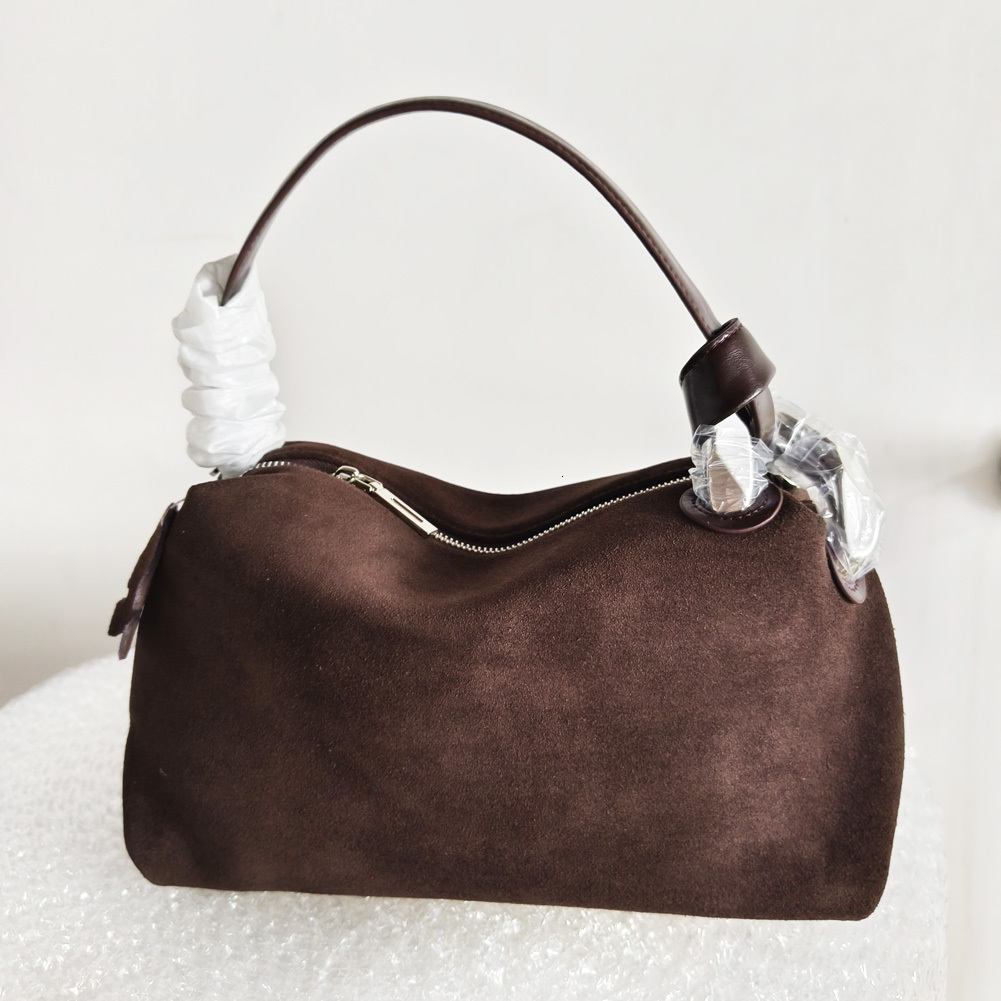 Dark Red Coffee Matte Suede Leather Pillow Tote High Quality Women's Handbag Winter Autumn Female Shoulder Bag Suede Vintage Style BagVoyage