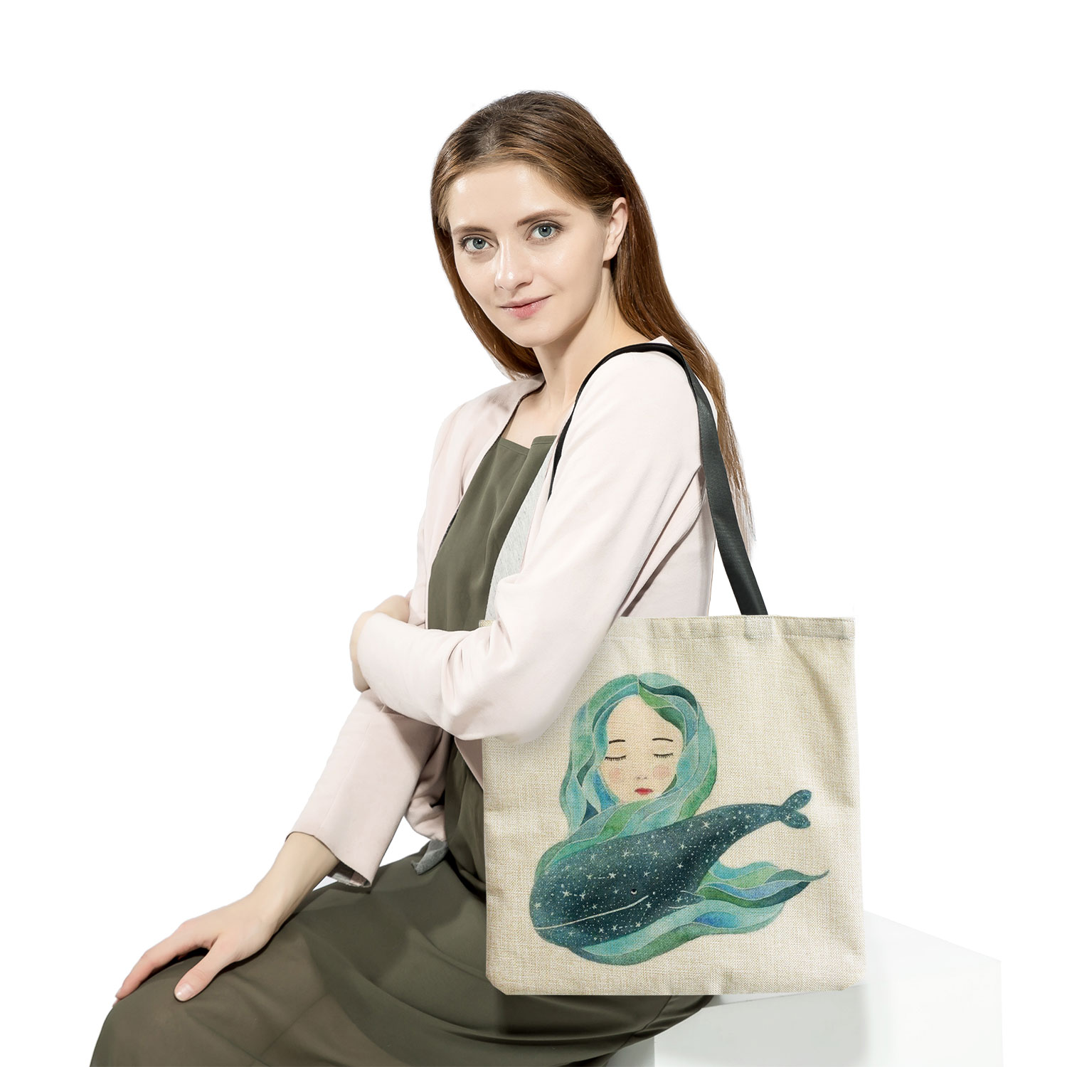 Cute Whale Sea Series Eco Friendly High Capacity Women Shoulder Handbag Beach Tote Bag Customizable For School Teacher Gift Bag