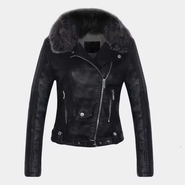 shanshi leather jacket women Women's autumn and winter new detachable fur collar motorcycle PU leather jacket for women