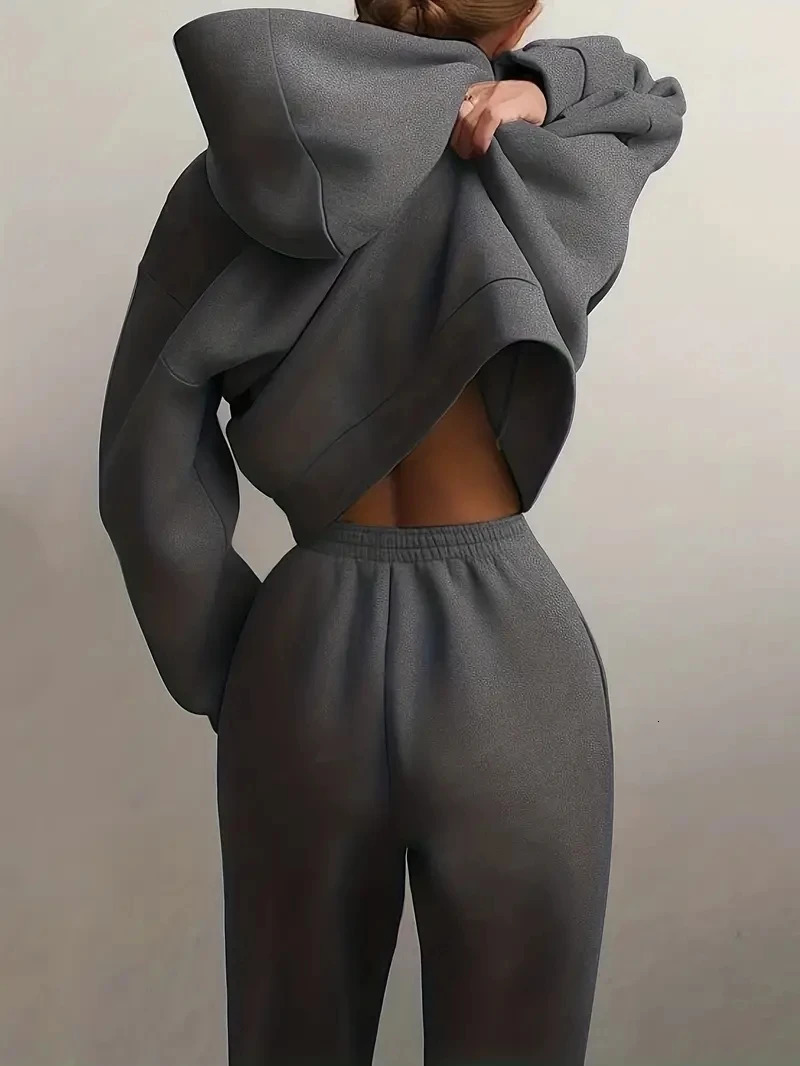 Plus Size Autumn Tracksuits Women Hoodies Set Casual Sweatpants Solid Warm Suits Winter Pullover Sweatshirts Pants 2 Piece Set 241111