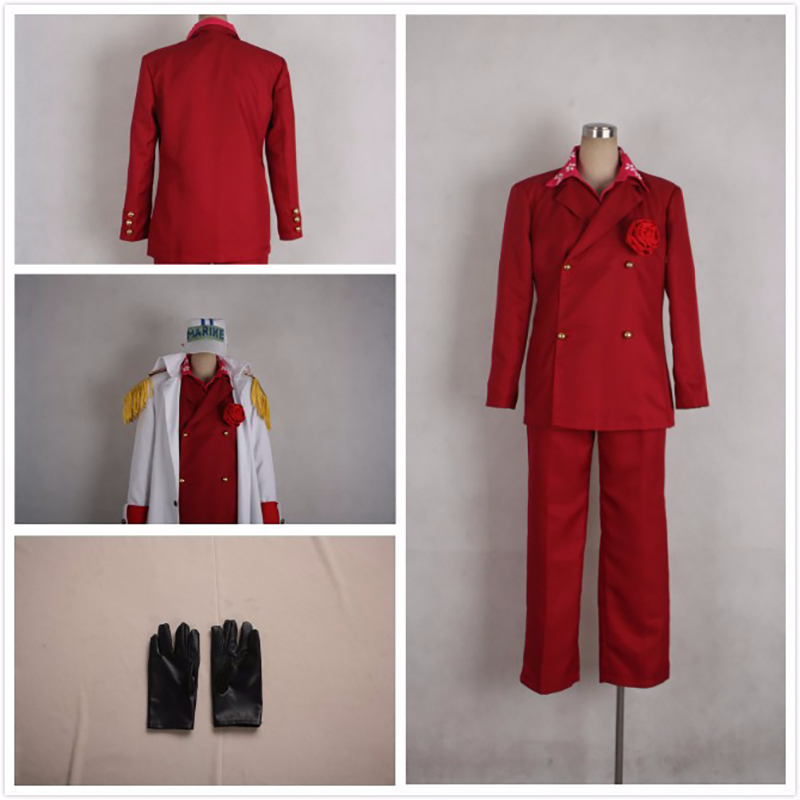 Anime One Piece Marines Admiral Sakazuki Admiral Akainu Whole Jackets Hat Glove Set Cosplay Costume With Red Uniforms Suit