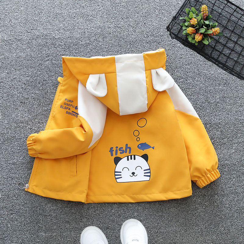 Designer Children's cartoon jacket 2025 new yellow windbreaker children's hooded casual spring and autumn collection free shipping