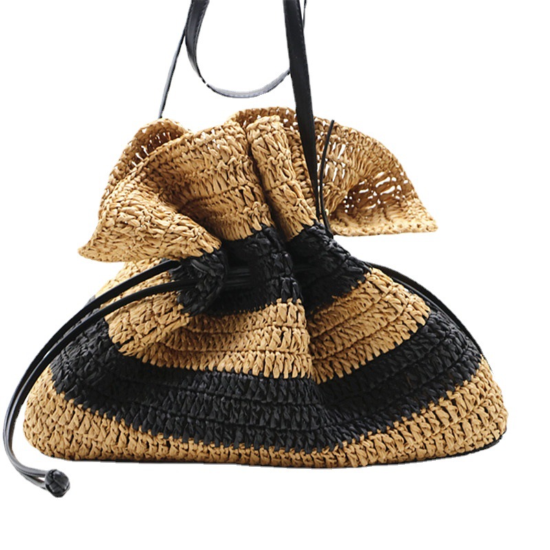 New striped crochet bag single-shoulder Tote straw bag closed women's bag