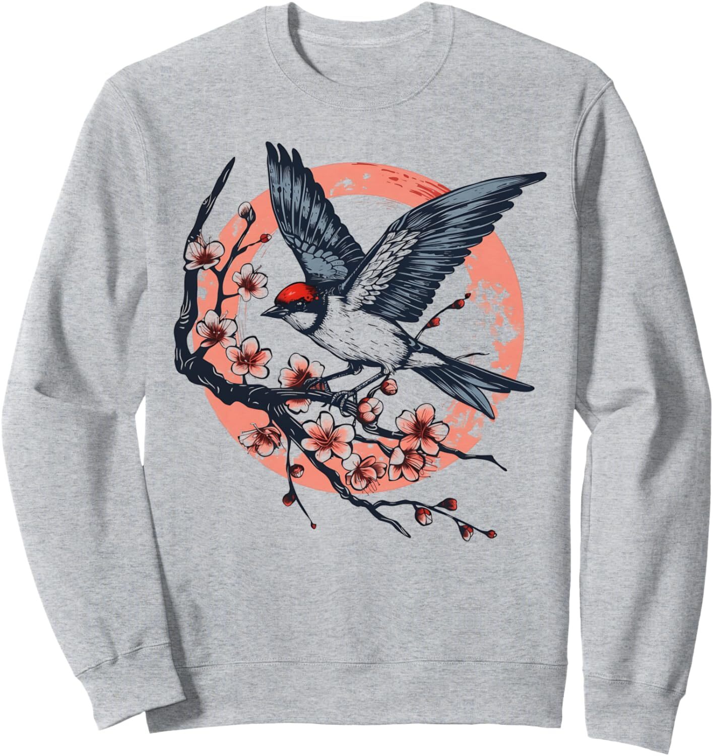 Long Sleeve Shirts for Men sweatshirt Japanese Art Bird Cherry Blossom Birdwatching Japan Sweatshirt T shirt Tee Streetwear Casual tops clothes