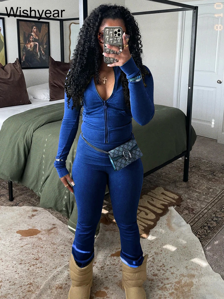 Autumn Orange 2 Piece Pants Women Matching Sets Zip Pocket Crop Tops and Leggings Jogger Trousers Sports Fitness Street OutfIts 241111