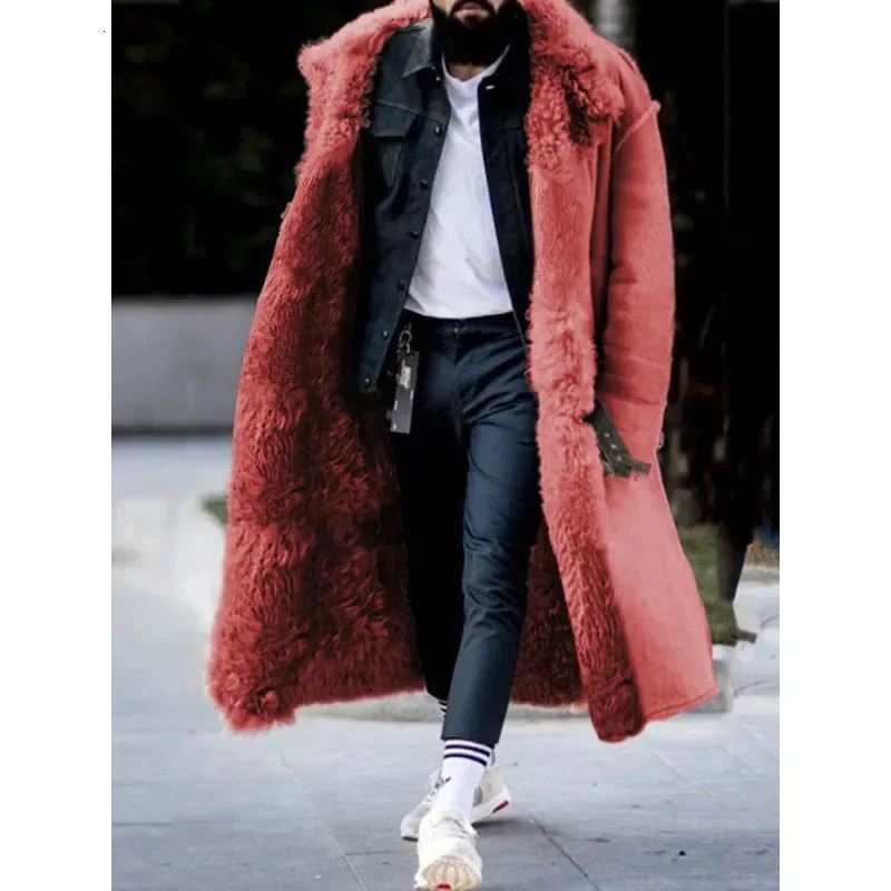 Europe and The United States Single Fur Mens Coat Imitation Leather Velvet Four Colors Eight Yards Plus Long Paragraph 241108