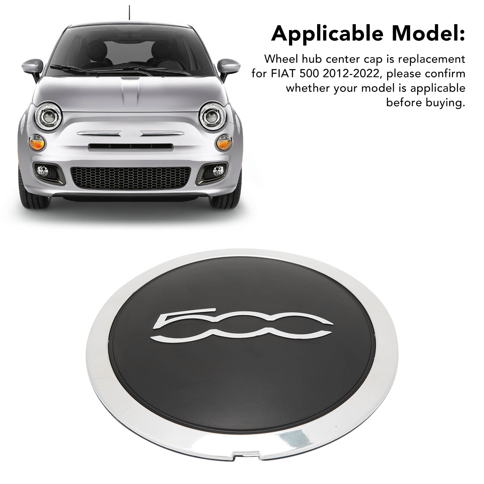 68078421AC Car Hup With Chrome Trim 68078419AC Wheel Hub Center Cover Cap Replacement for FIAT 500 2012-2022