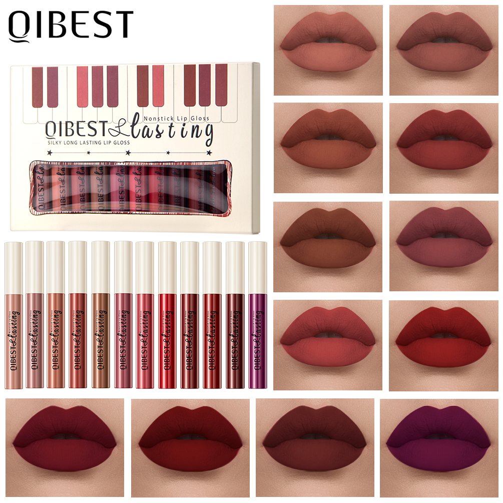 12 Colors Set Matte Lipgloss Waterproof Liquid Lipstick Makeup Lip Glaze Long Lasting Sexy Red Pink Nude Lip Gloss Kit Wholesale 37885