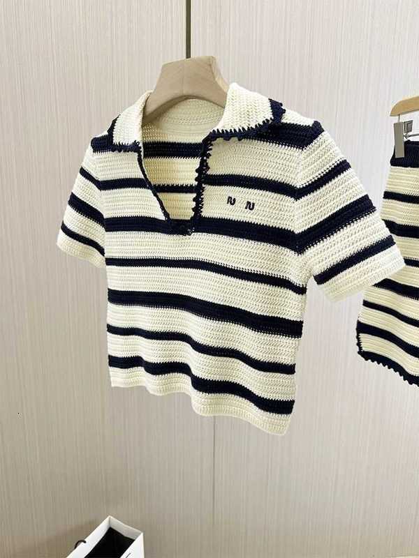 Two Piece Dress designer Source standard Penny version miu striped style short sleeved knit sweater 24 spring new half skirt two-piece set