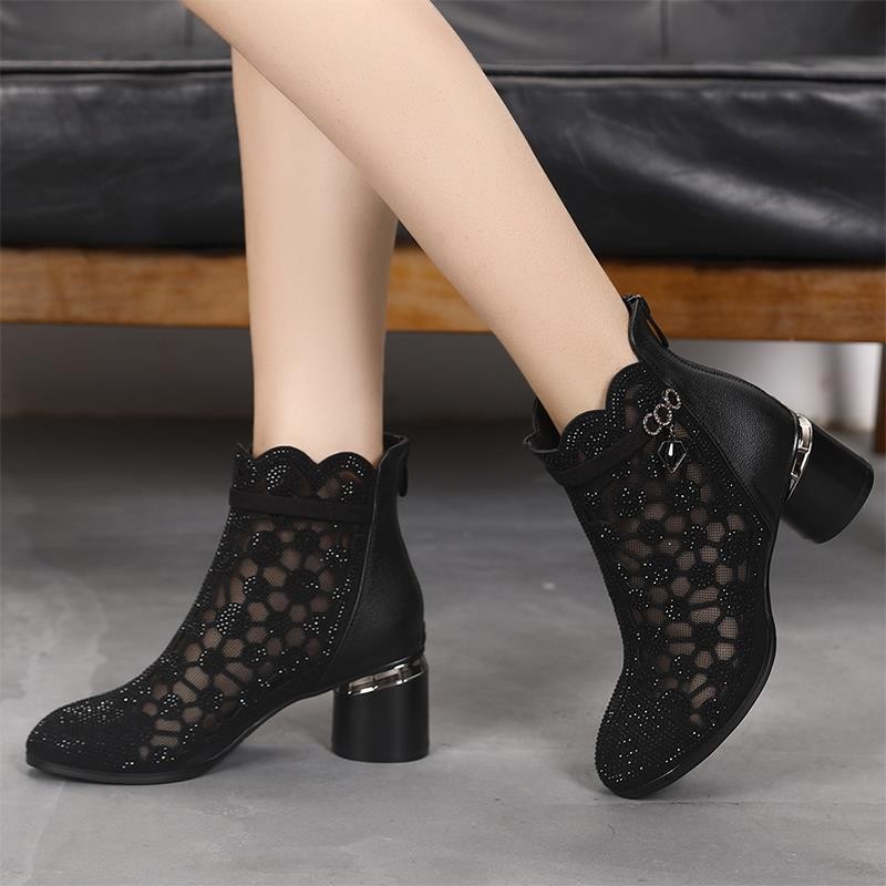 sale Hot Spring Summer Fashion Rhies Gauze Sandals Thick Heels Mesh Autumn Ankle Boots Female Hollow Women's Shoes 40 3fa2