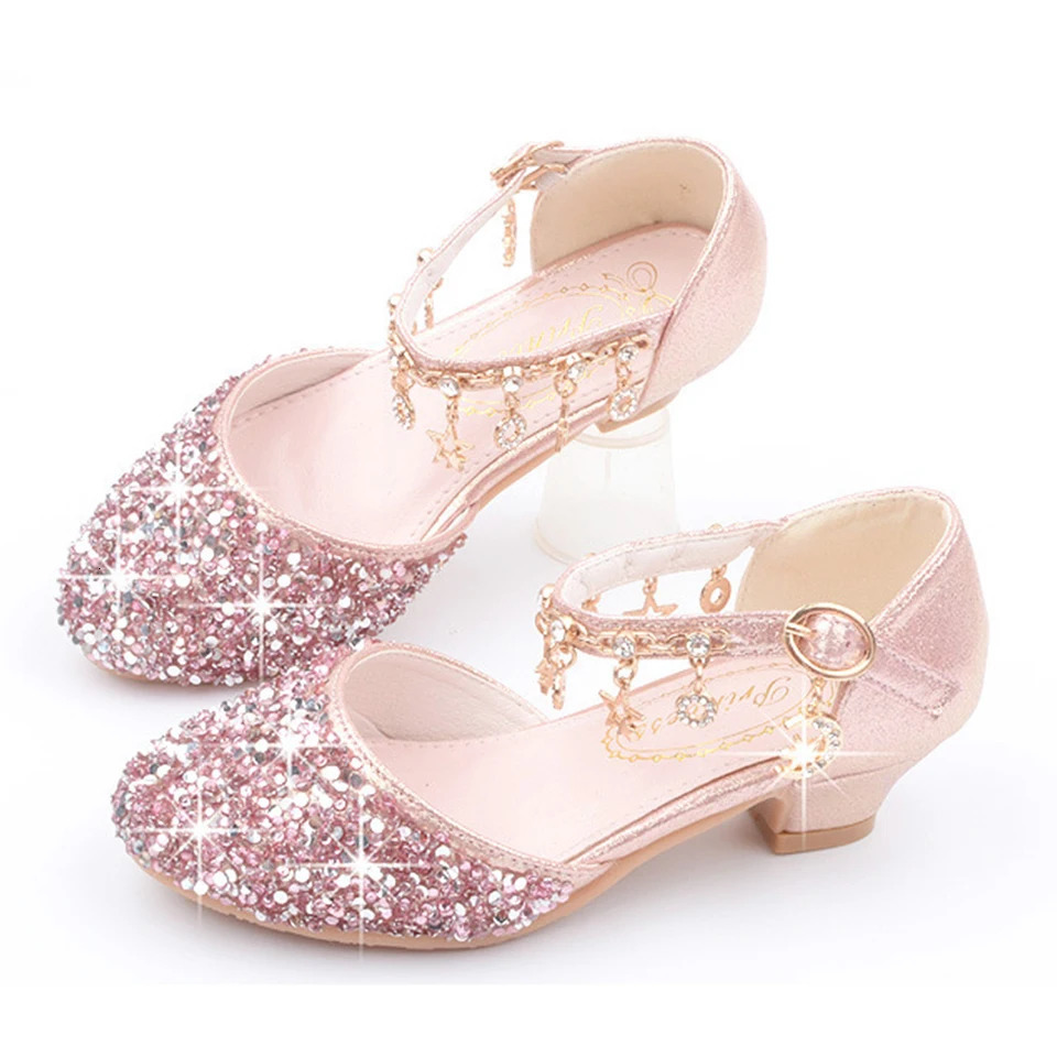 Christmas Childrens Sparkling Crystal High Heels Princess Party Shoes Carnival Childrens Girls Fairy Makeup Performance Shoes 241111